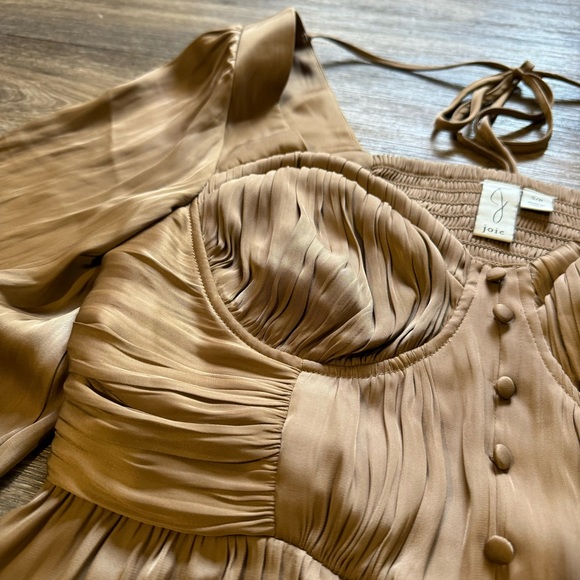 NWOT Joie light brown bustier satin blouse top - Picture 4 of 6